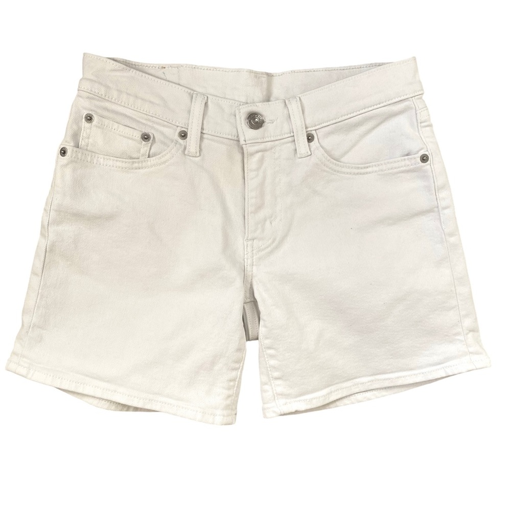 Levis Denim Mid Rise Shorts in White Wash